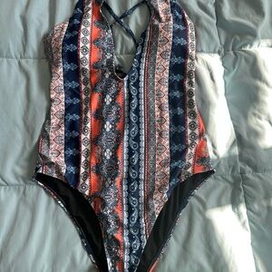 Cupshe Womens Large Blue Orange Paisley Print Fleet Of Time One Piece Swimsuit